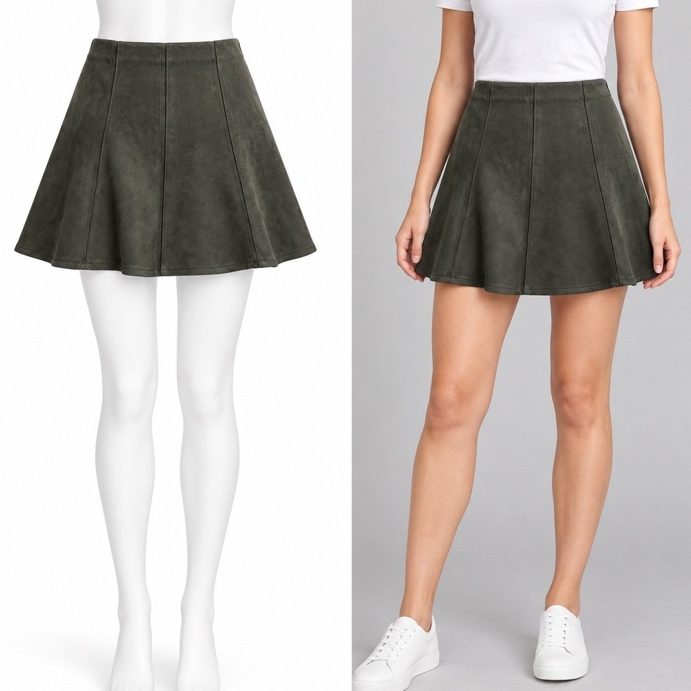 LOFT Outlet Mini Skirt Womens 0 Olive Green Faux Suede A Line Fall Preppy School